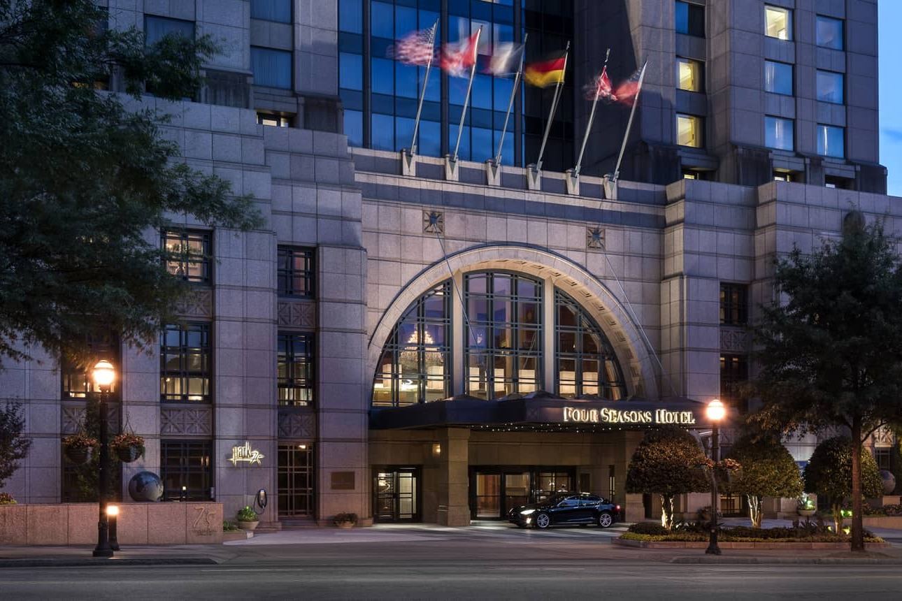 Four Seasons Hotel Atlanta entrance at dusk