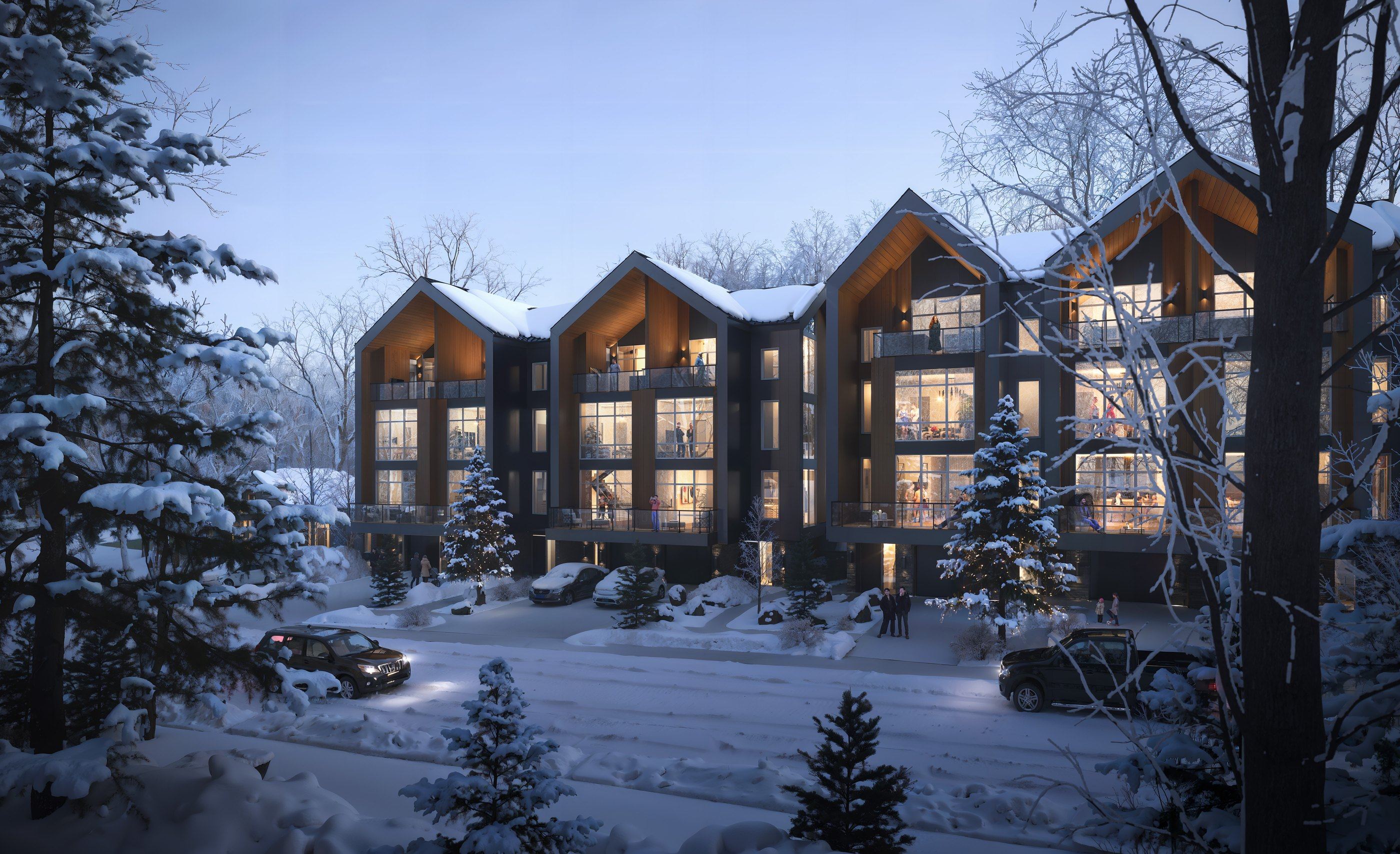 Rendering of ROAN townhomes in winter
