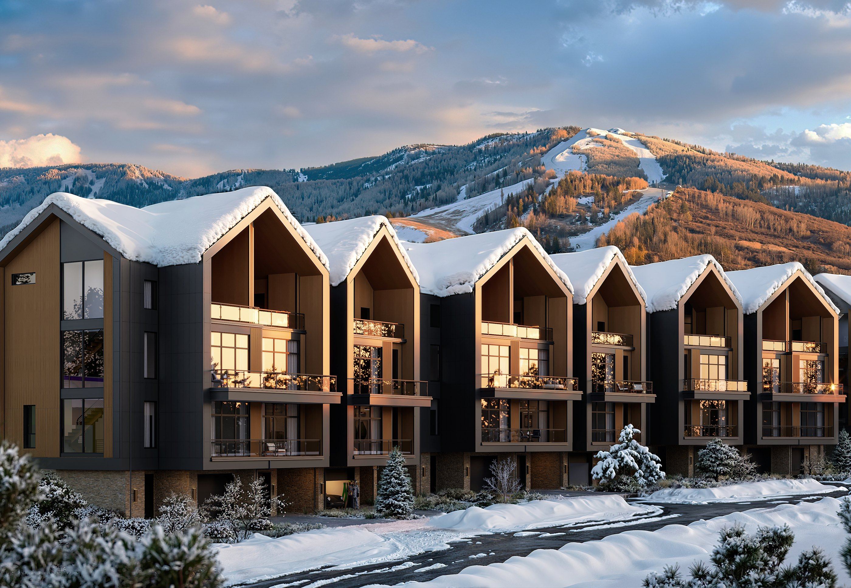 Rendering of ROAN townhomes in winter